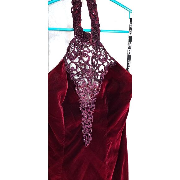 Vintage 90's Zum Zum Dark Red Velvet Formal Dress Size 7/8 - Picture 2 of 5